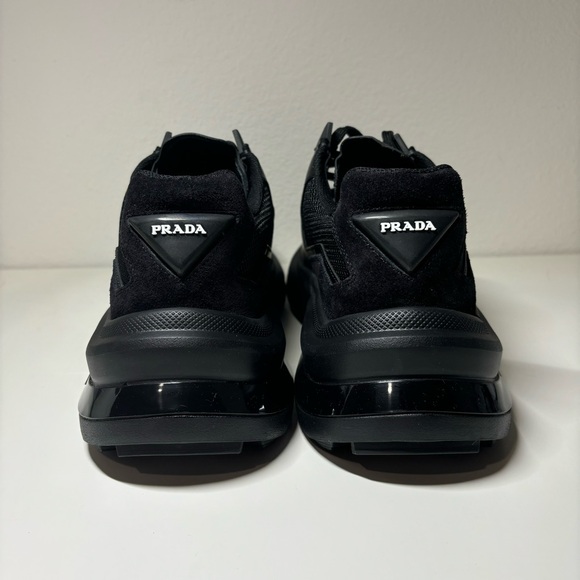 NEW PRADA Brushed Leather Sneaker Black Mens Size 8 - Picture 5 of 10